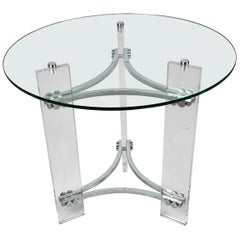 Charles Hollis Jones Round Coffee or Cocktail Table of Lucite, Chrome & Glass