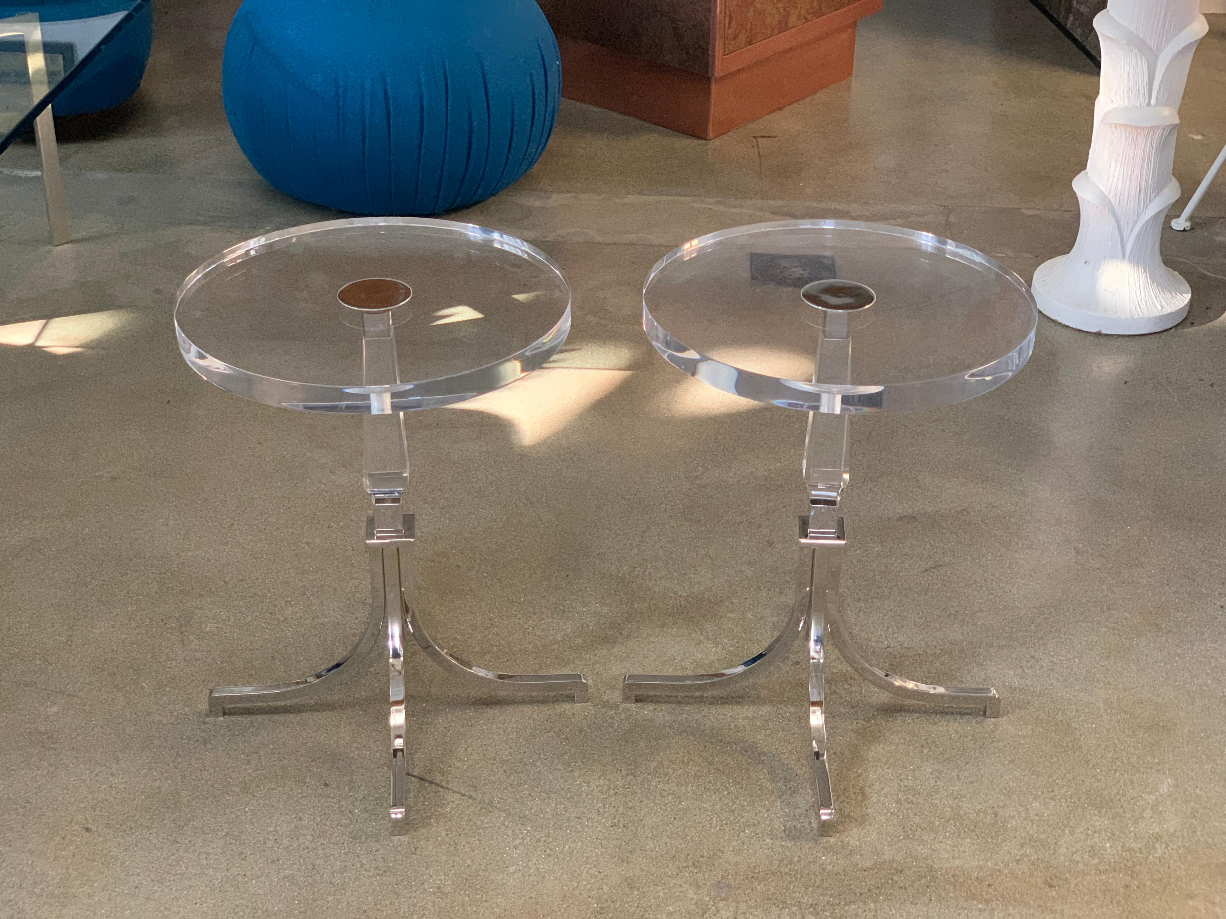 Contemporary Charles Hollis Jones Side Table in Lucite and Nickel