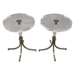 Charles Hollis Jones Side Table in Lucite and Nickel