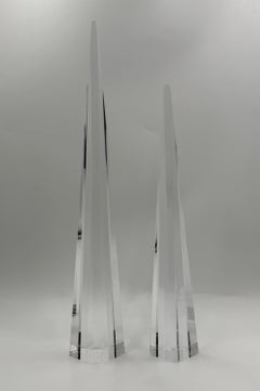Charles Hollis Jones Signed Lucite Obelisk Sculptures, Pair, 1974