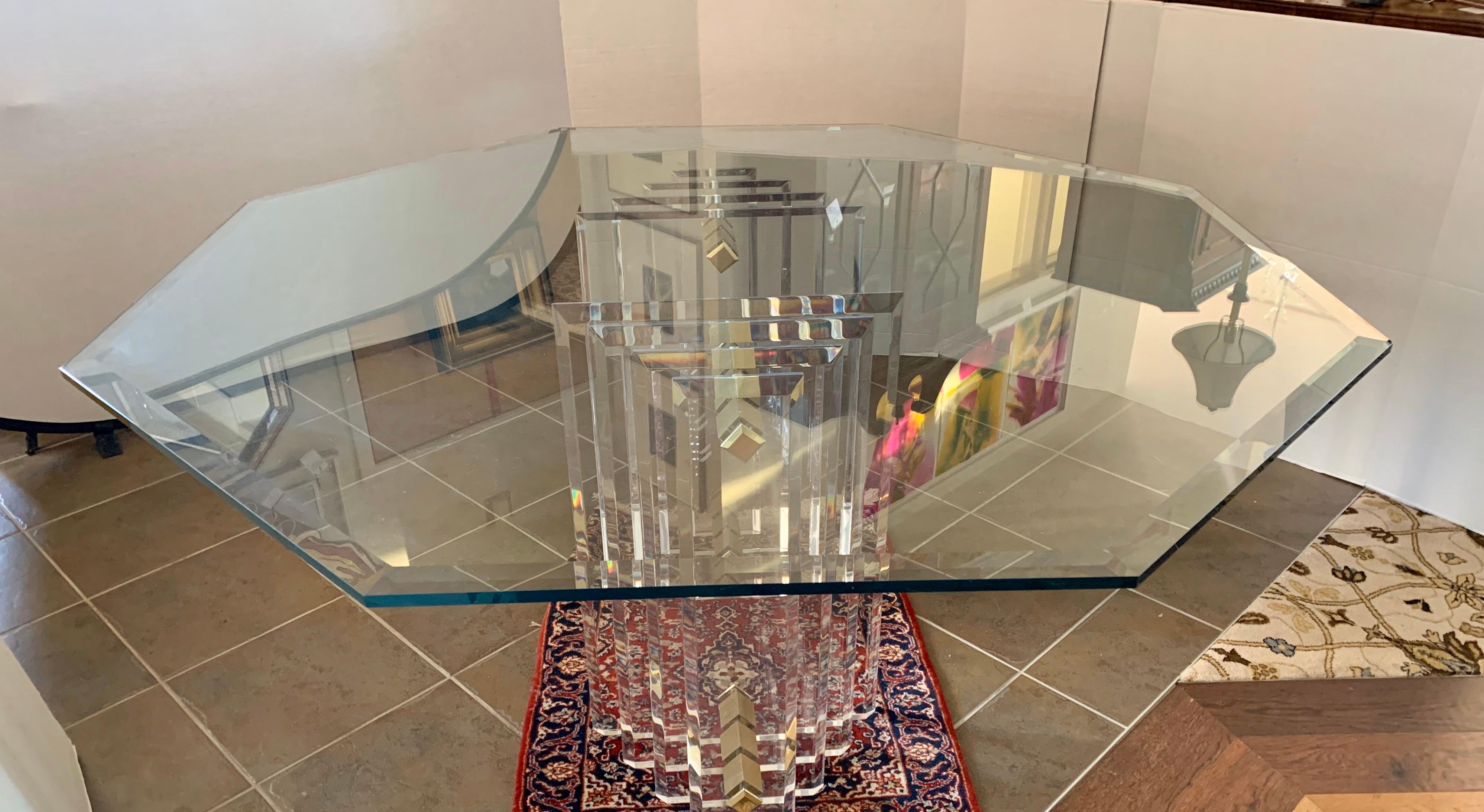Charles Hollis Jones Skyscraper Lucite Dining Room Table Round Octagonal In Good Condition In West Hartford, CT