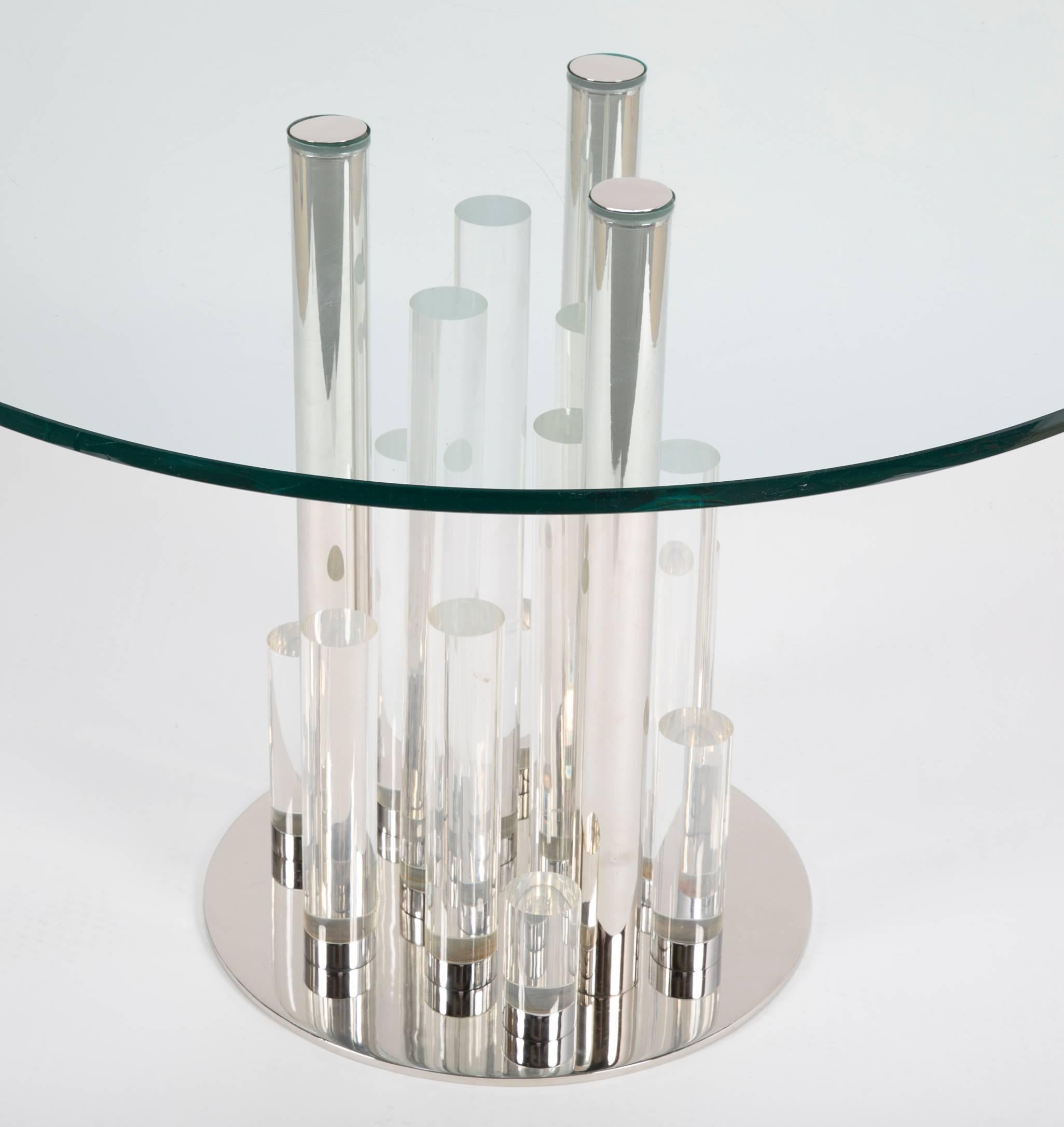 Lucite and chrome table with original 3/4 glass top designed by Charles Hollis Jones.