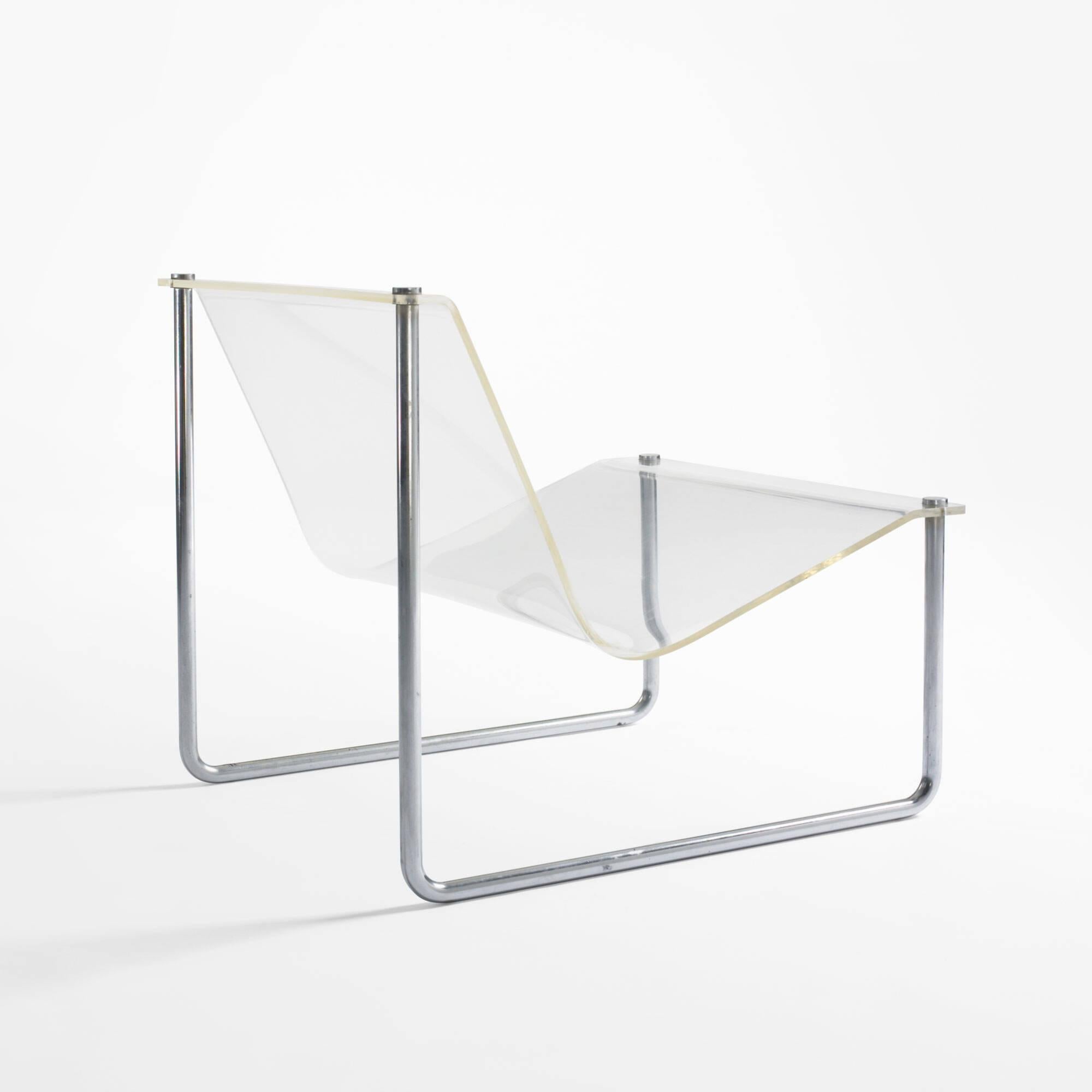 Silla Sled Lounge de Charles Hollis Jones, firmada y fechada en 1968, Lucite, Acero, EE.UU. Estadounidense en venta