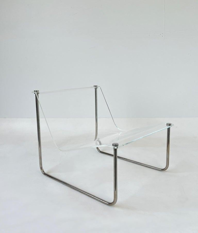 Silla Sled Lounge de Charles Hollis Jones, firmada y fechada en 1968, Lucite, Acero, EE.UU. en Bueno estado para la venta en Brooklyn, NY