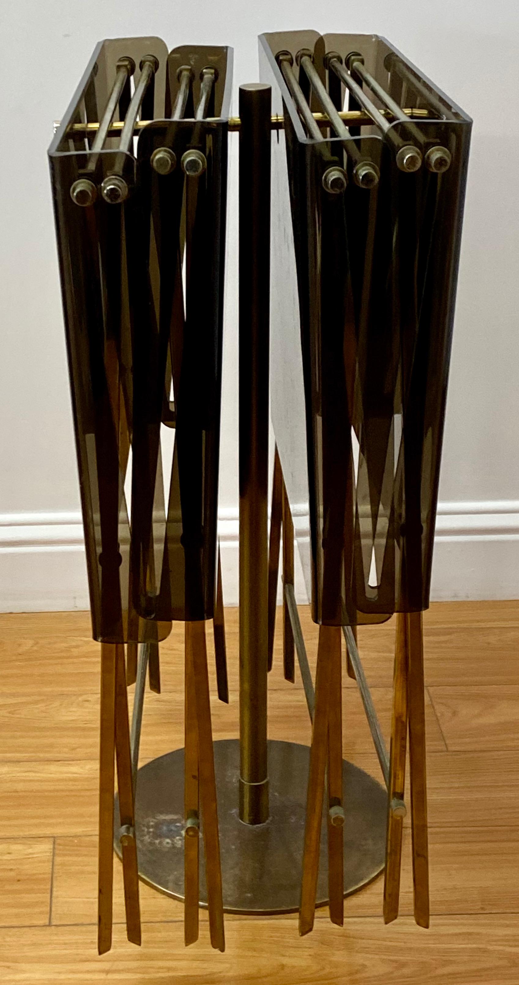 Mid-Century Modern Charles Hollis Jones Smokey Lucite & Brass Folding Trays with Stand, C.1960s