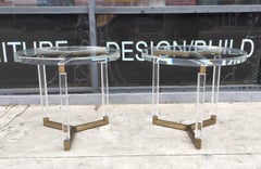 Charles Hollis Jones Solid Brass and Lucite Side Tables "Metric Collection"