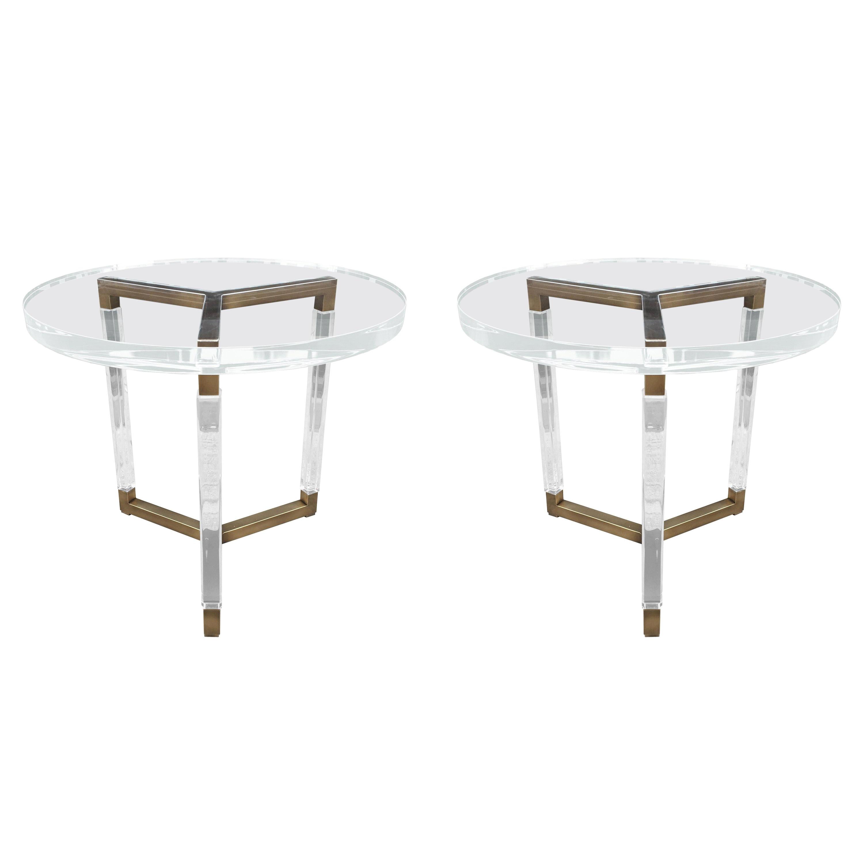 Charles Hollis Jones Solid Brass and Lucite Side Tables "Metric Collection"