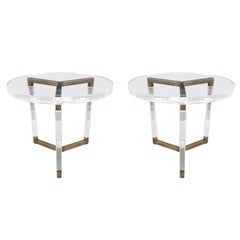 Charles Hollis Jones Solid Brass and Lucite Side Tables "Metric Collection"