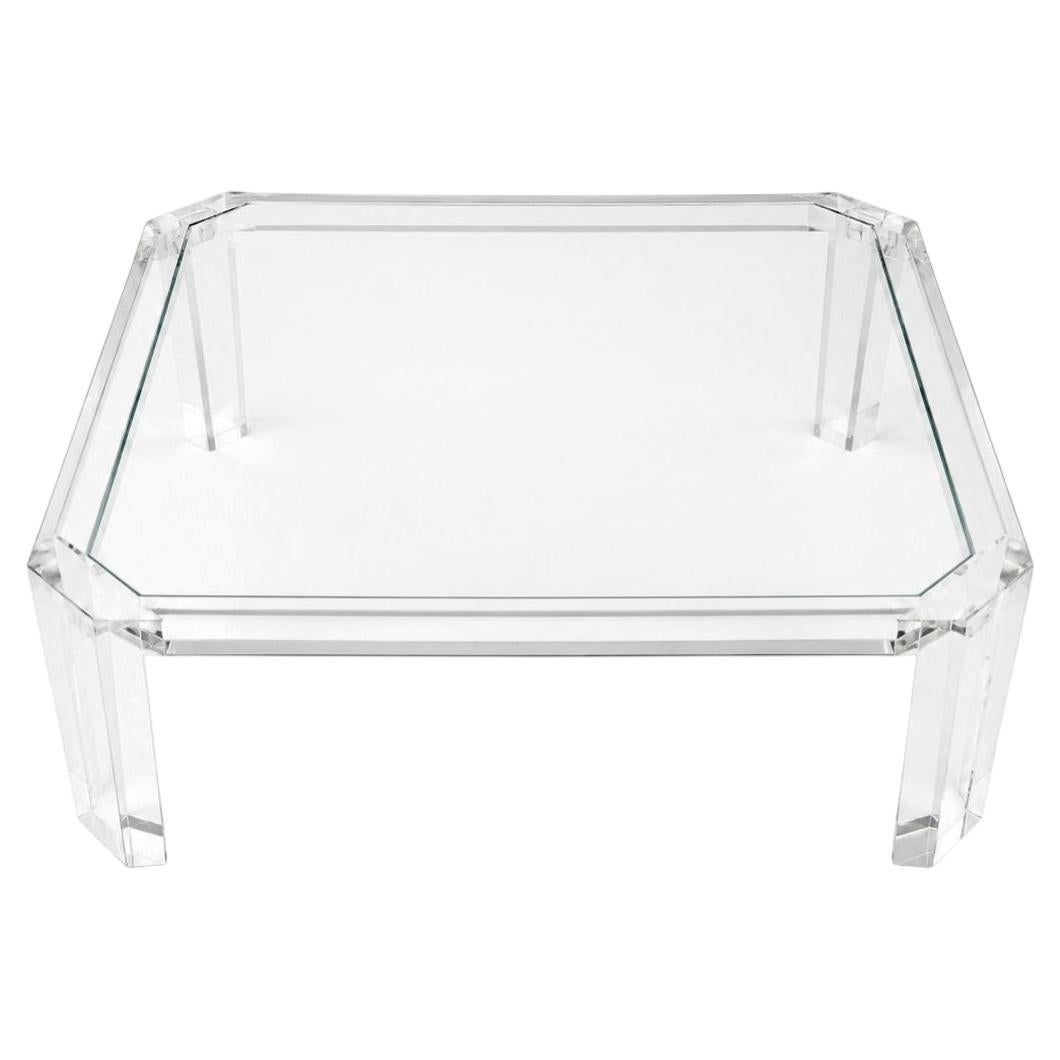 Charles Hollis Jones Square Lucite Coffee Table with Glass Top For Sale