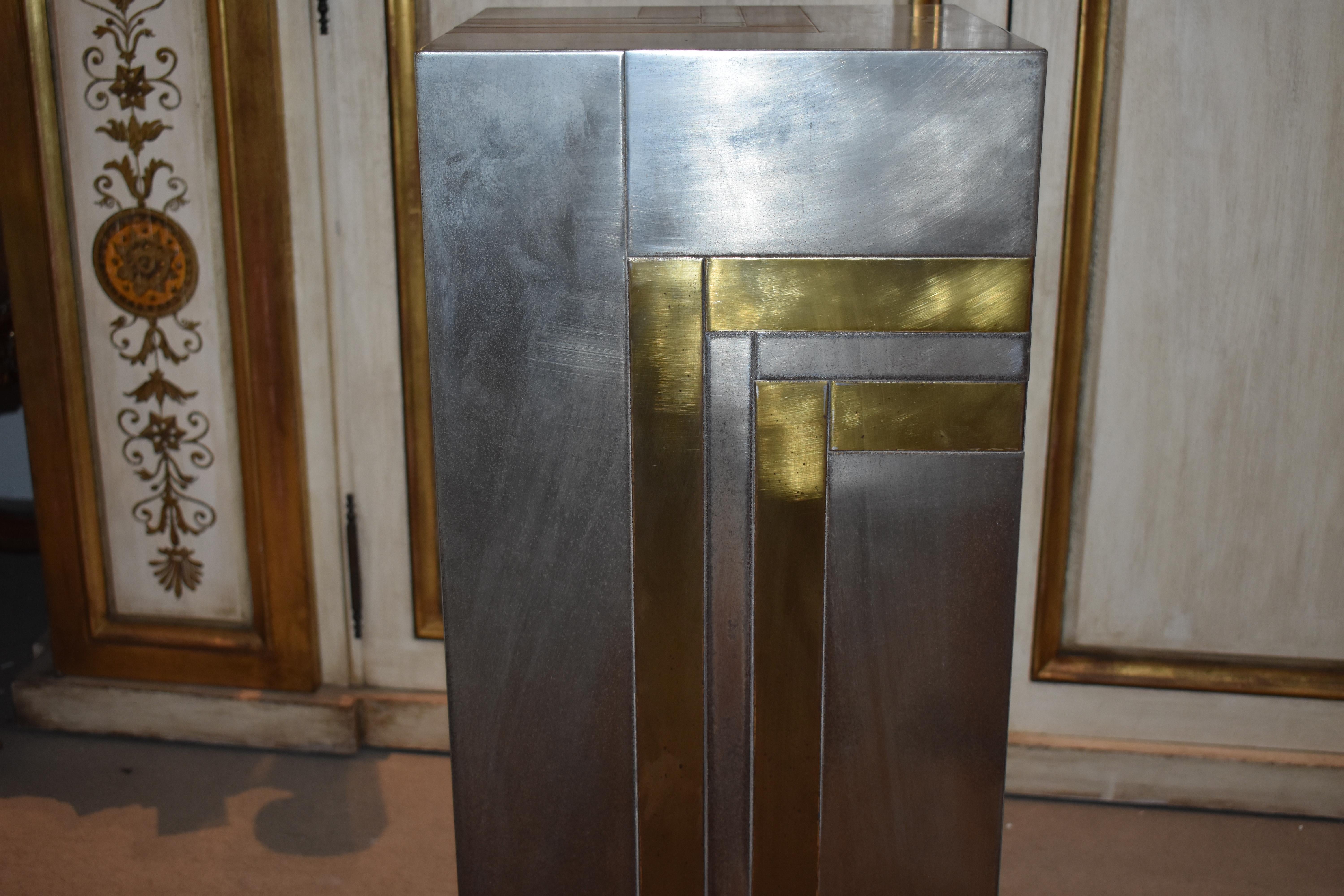 Charles Hollis Jones Steel and Brass Pedestal For Sale 2