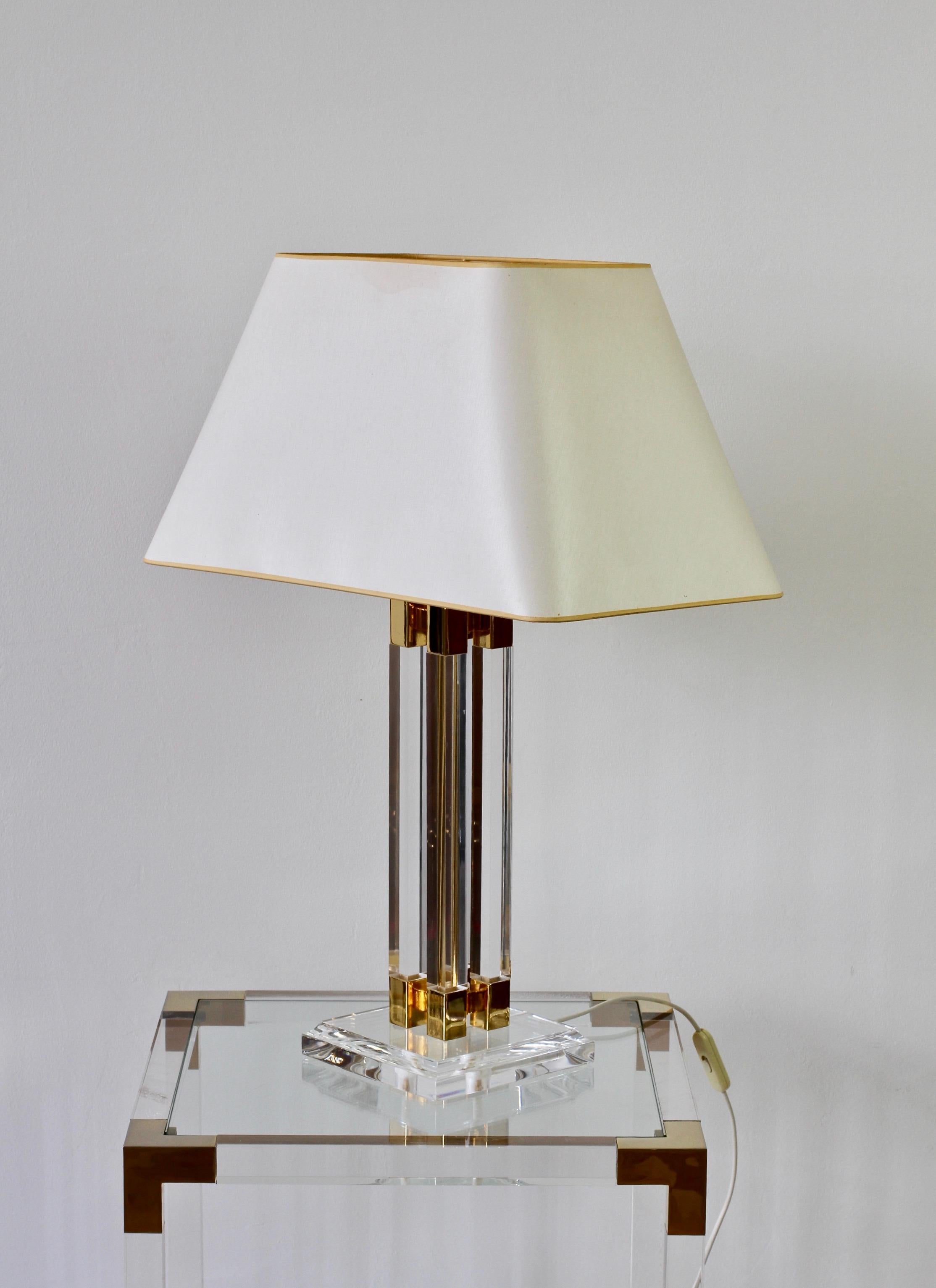 Plated Charles Hollis Jones Style Acrylic/Lucite & Gilt Brass Table Lamp, circa 1980s