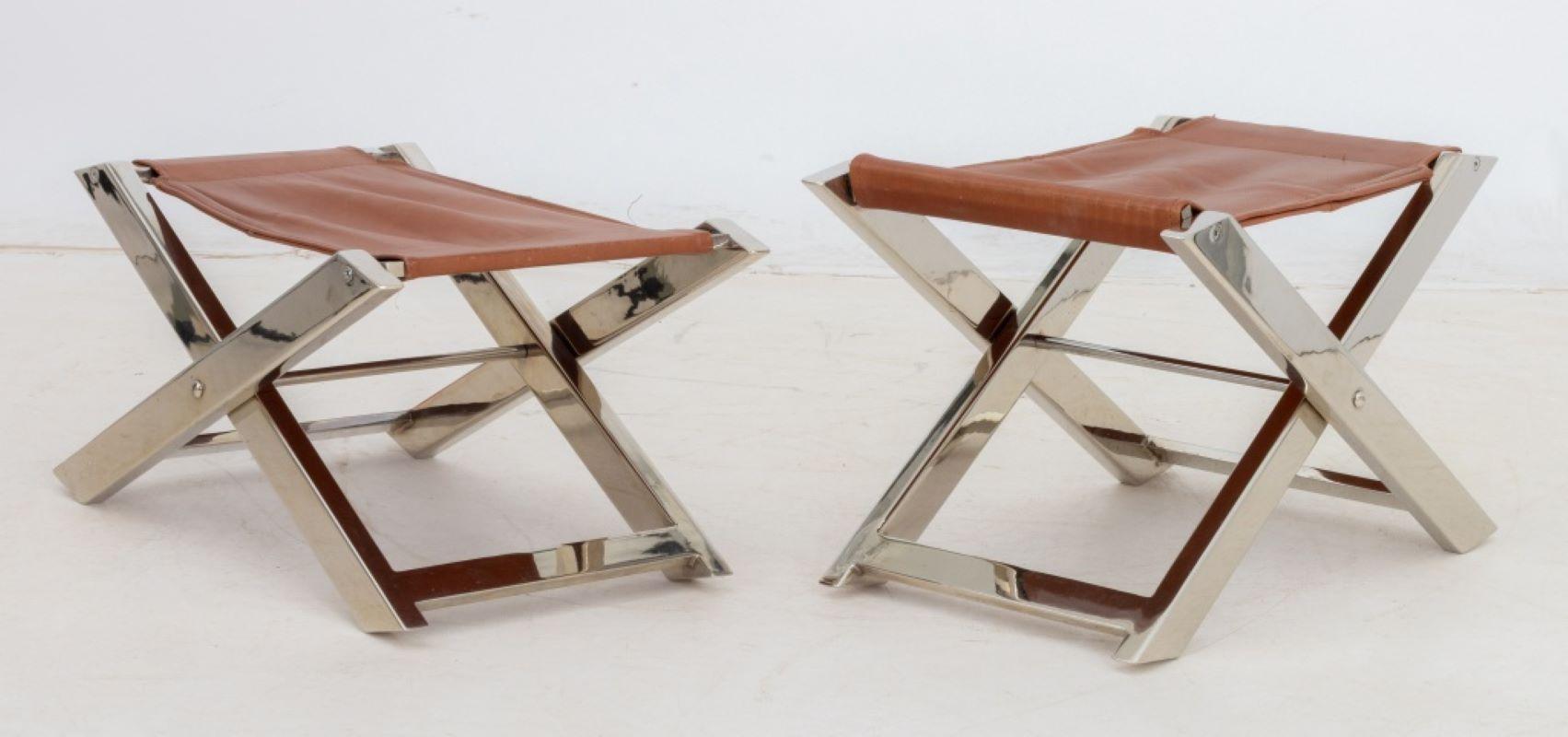 Modern Charles Hollis Jones Style Chrome Folding Stools, 2 For Sale