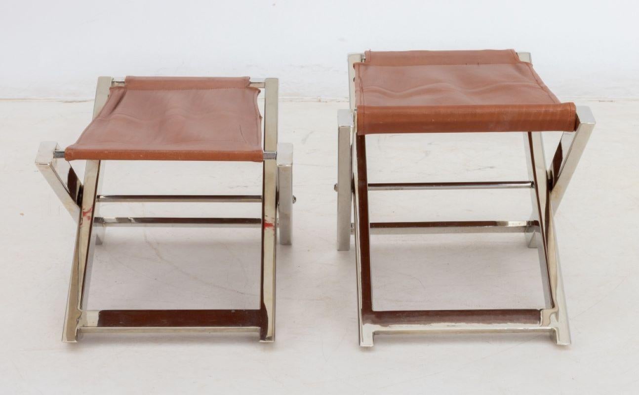 20th Century Charles Hollis Jones Style Chrome Folding Stools, 2 For Sale