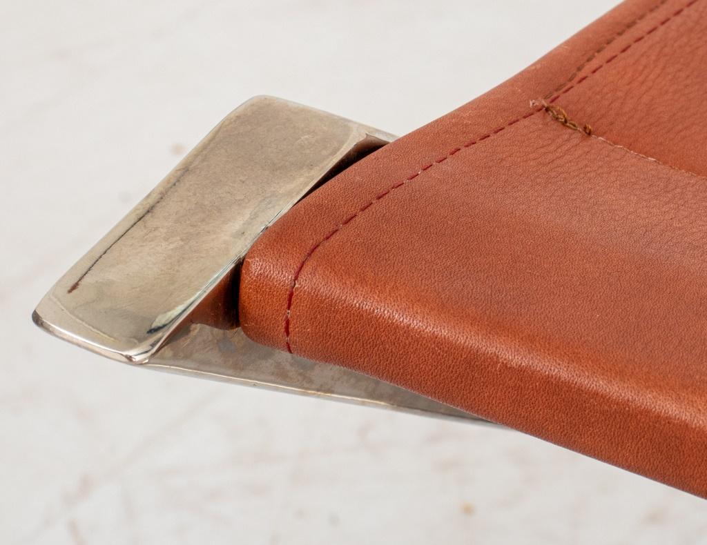 Leather Charles Hollis Jones Style Chrome Folding Stools, 2 For Sale
