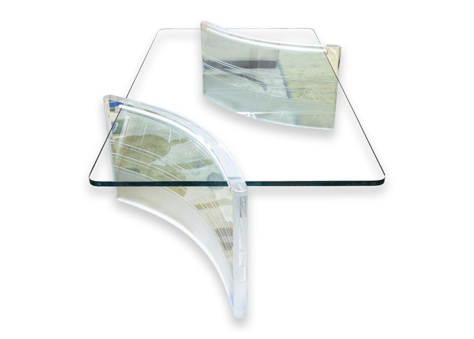 Charles Hollis Jones Style Contemporary Modern Glass and Lucite Coffee Table In Good Condition In Keego Harbor, MI