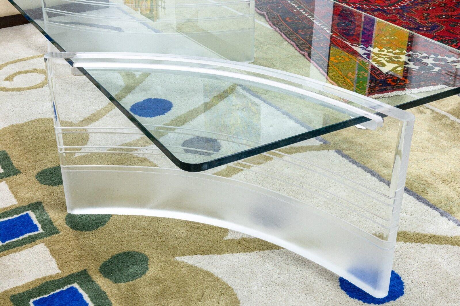Charles Hollis Jones Style Contemporary Modern Glass and Lucite Coffee Table 2