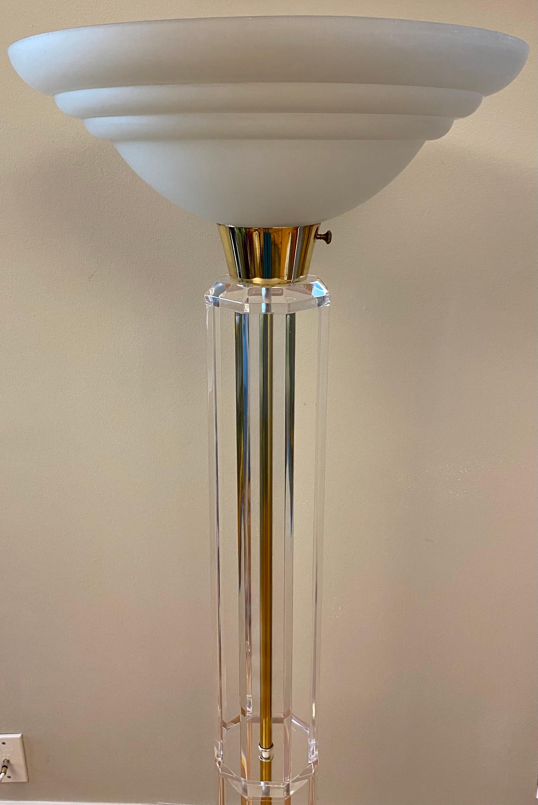 20th Century Lucite and Brass Floor Lamp attributed to Charles Hollis Jones For Sale