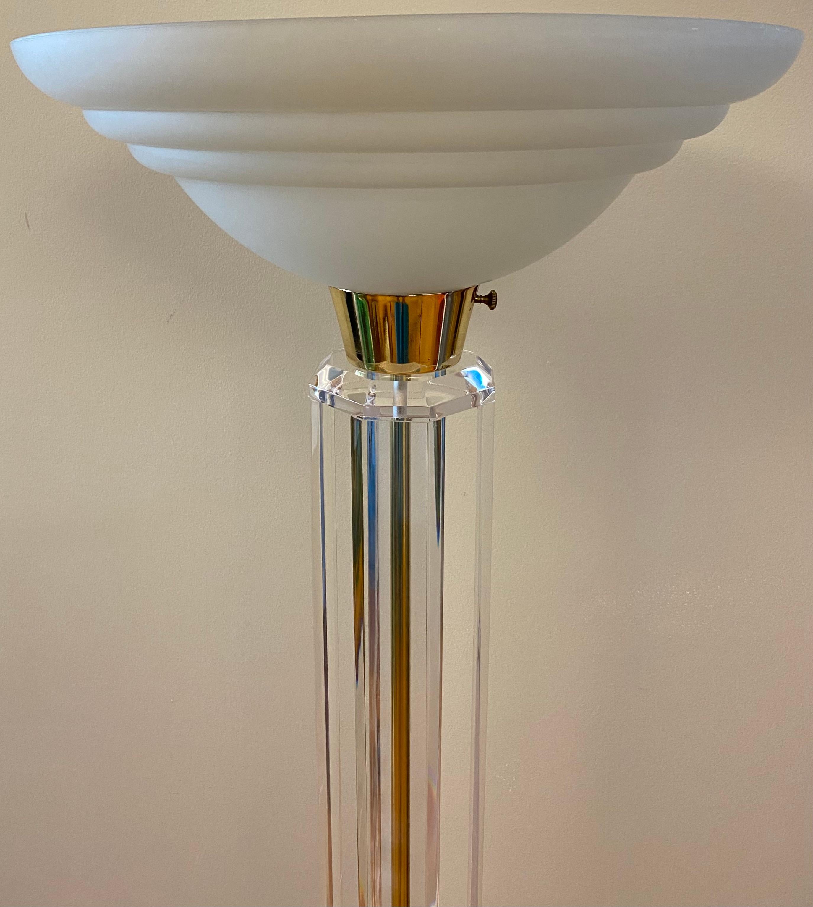 Lucite and Brass Floor Lamp attributed to Charles Hollis Jones For Sale 1