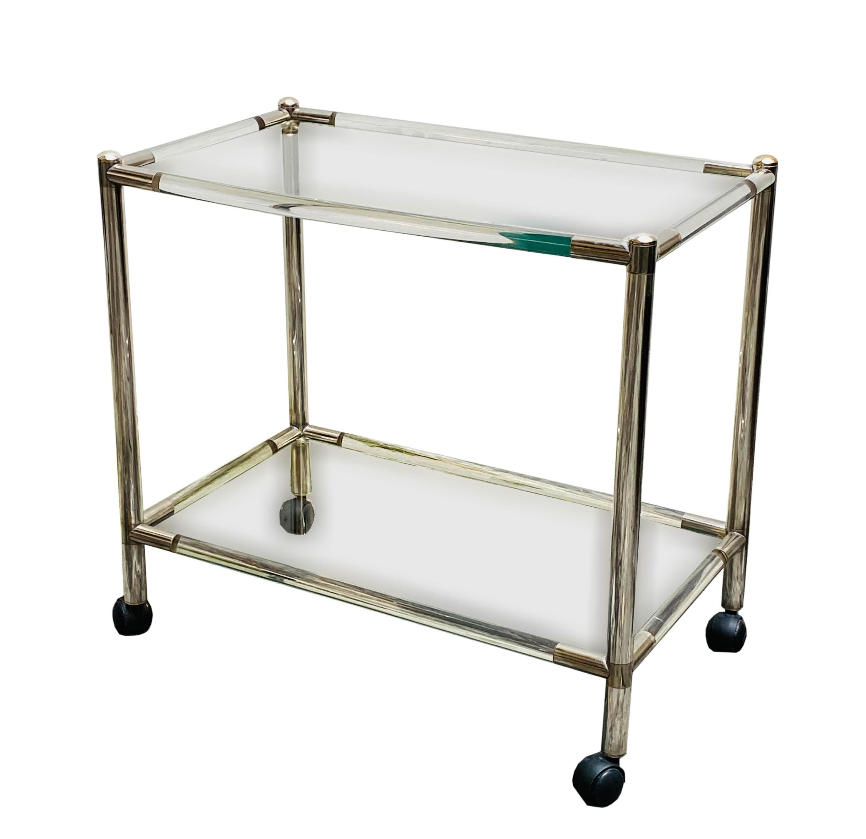 French Charles Hollis Jones Style Lucite and Chrome Cart, 1970s