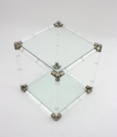 Charles Hollis Jones Style Lucite and Glass Coffee Side Table