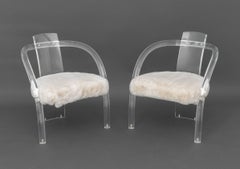 Charles Hollis Jones Style Lucite Armchairs, Pair