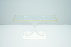 Charles Hollis Jones Style Lucite Brass and Glass Console Table, 1970s