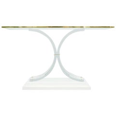 Charles Hollis Jones Style Lucite Brass and Glass Console Table, 1970s