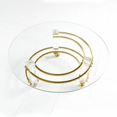 Charles Hollis Jones Style Lucite Brass Coffee Table, Hollywood Regency
