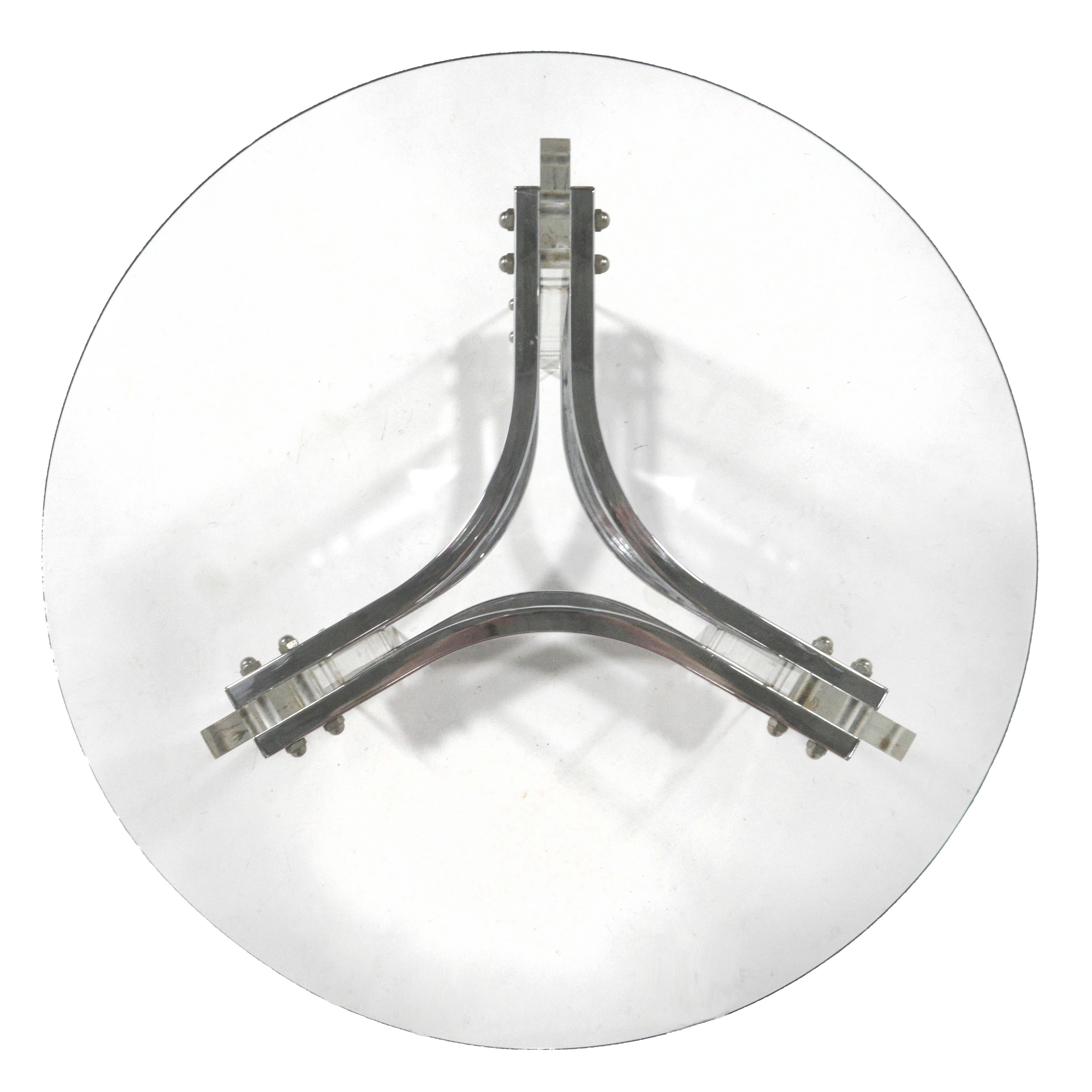 American Charles Hollis Jones Style Lucite & Chrome Side Table For Sale