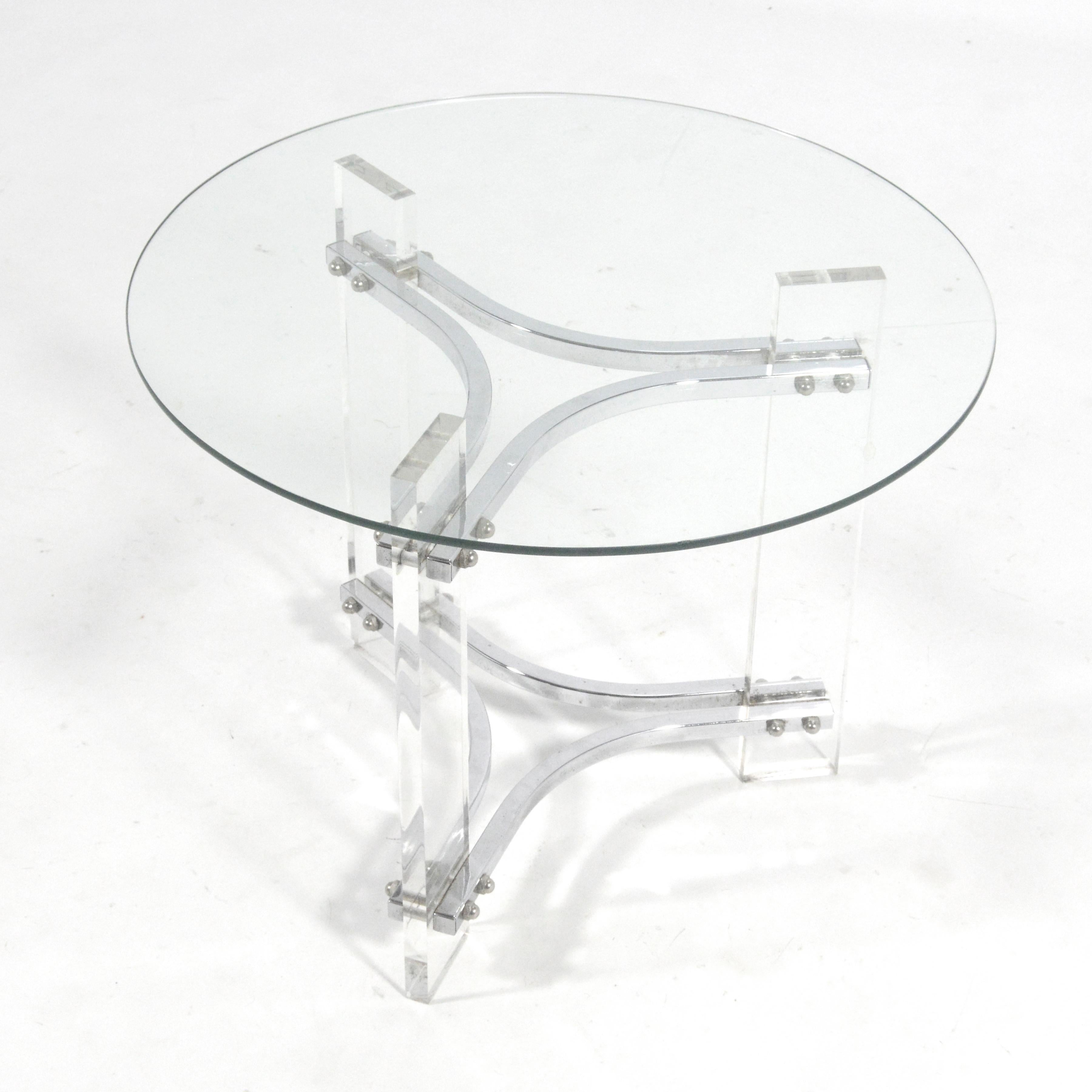 Charles Hollis Jones Style Lucite & Chrome Side Table In Good Condition For Sale In Highland, IN