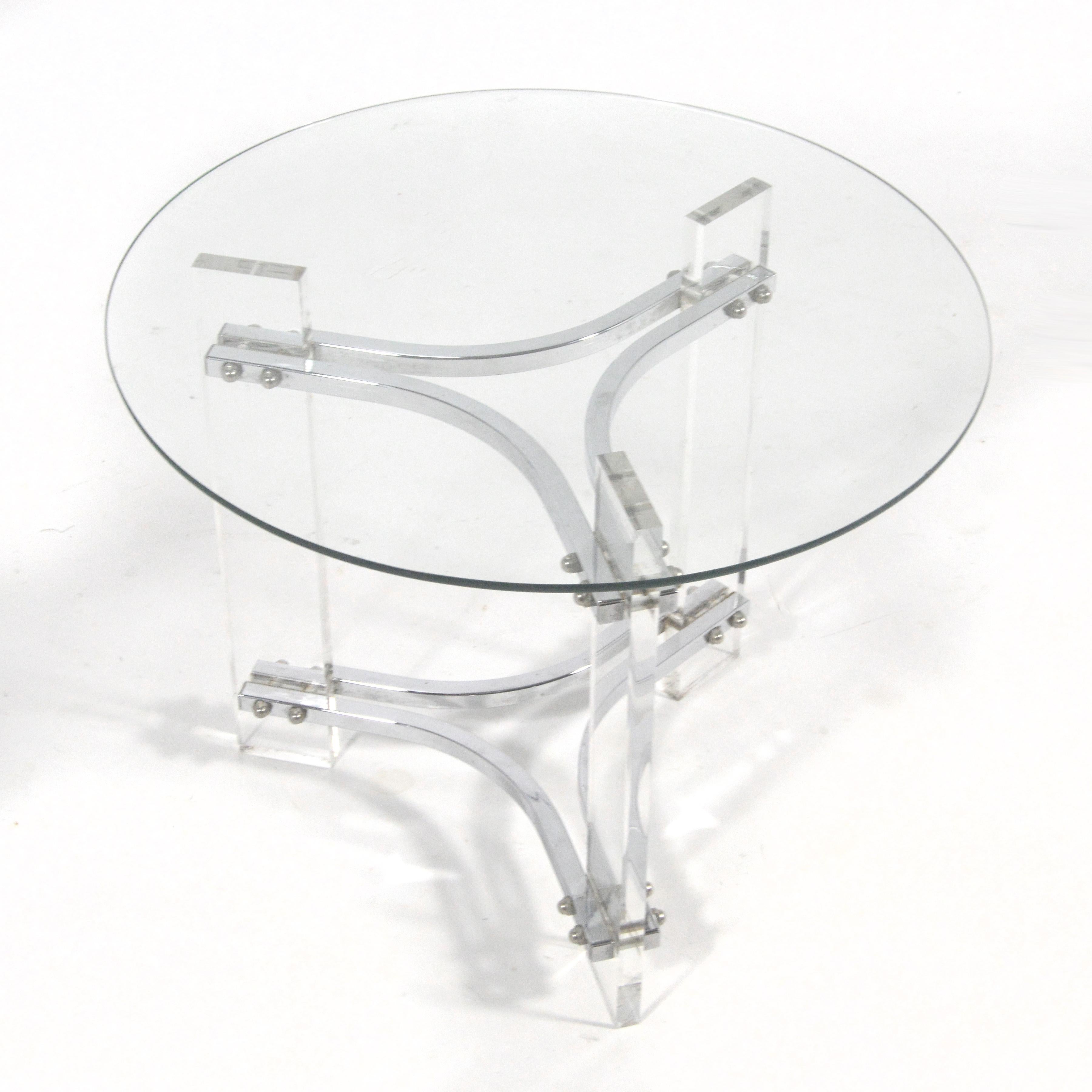 Late 20th Century Charles Hollis Jones Style Lucite & Chrome Side Table For Sale