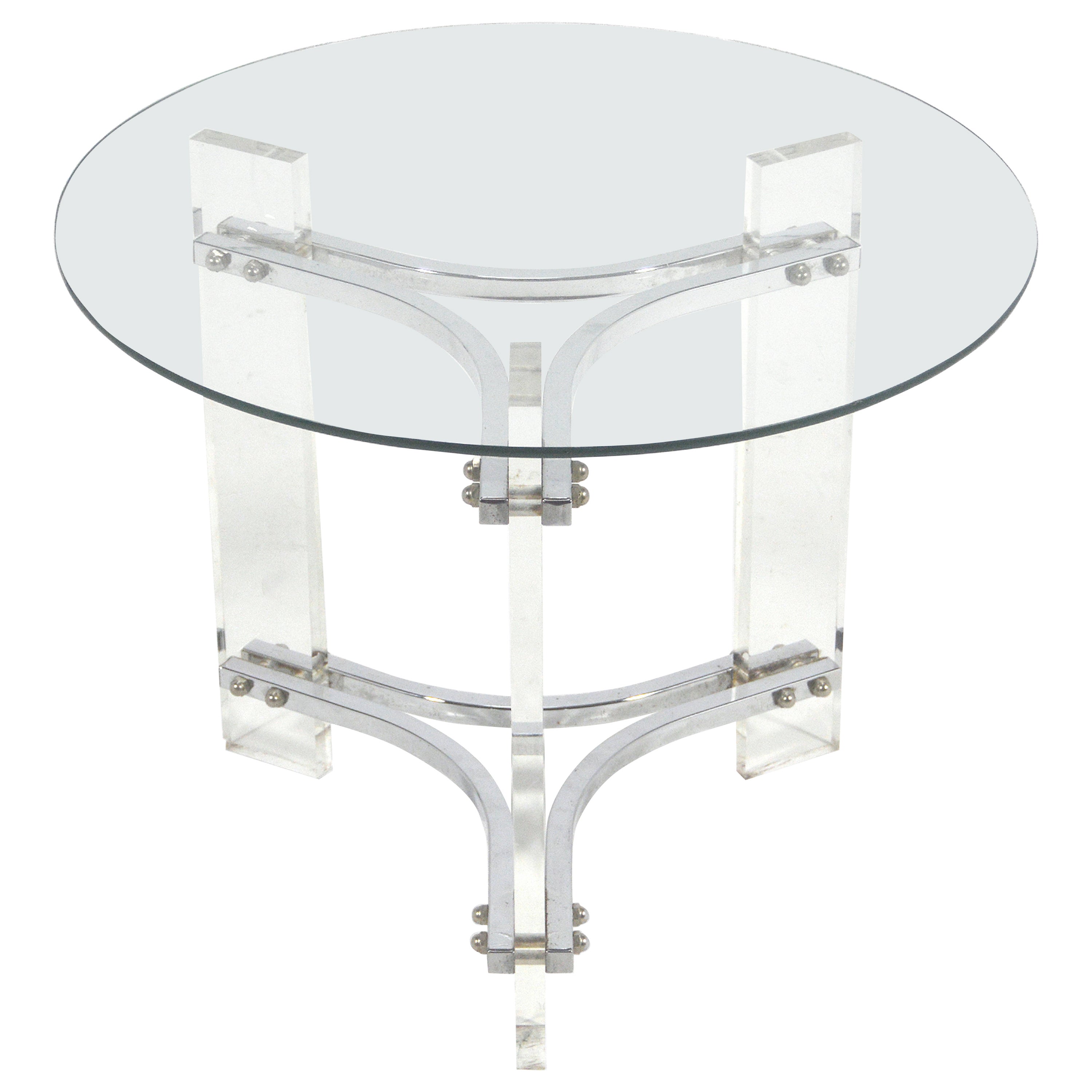 Mesa auxiliar de lucita y cromo estilo Charles Hollis Jones