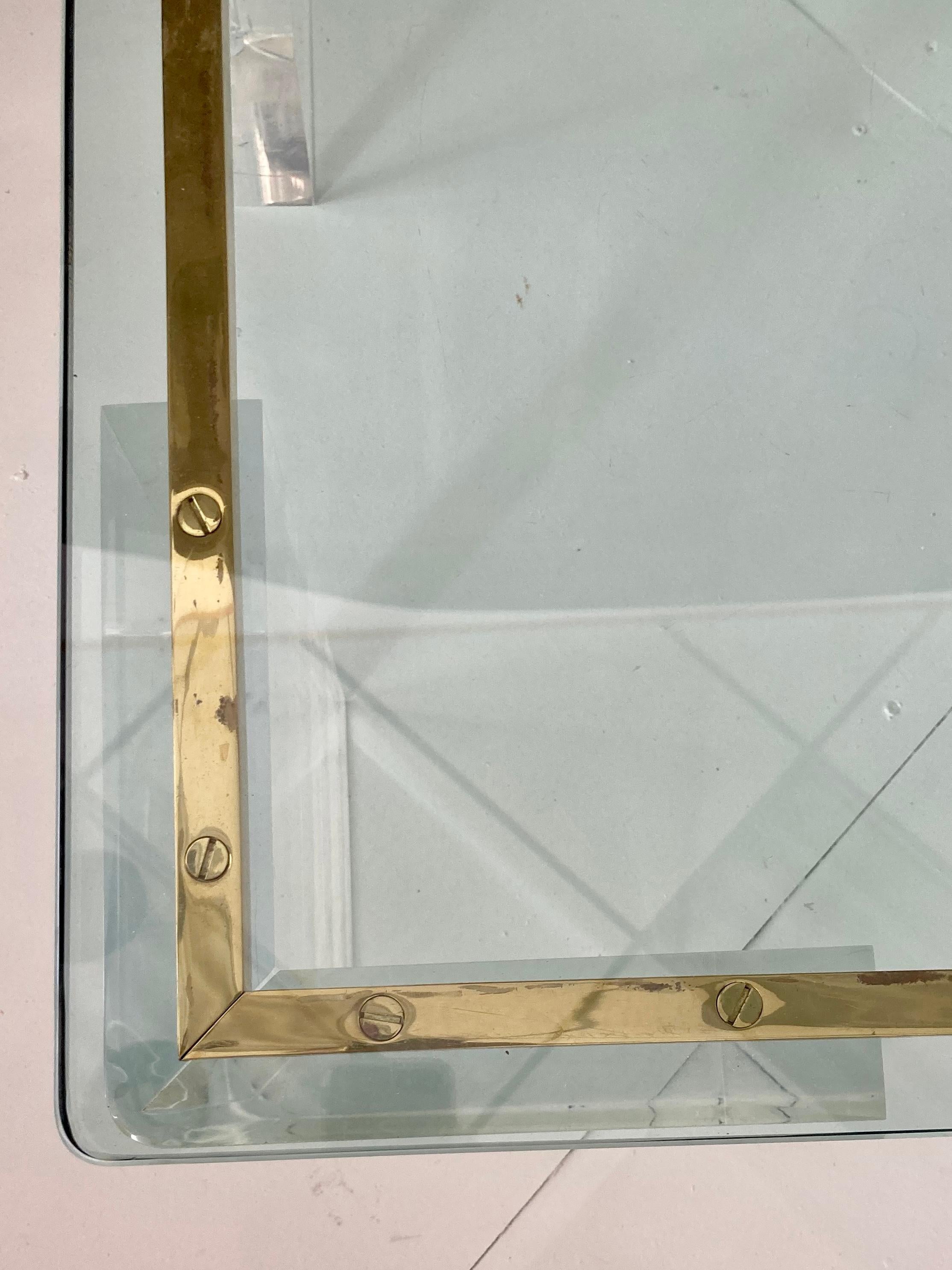 Charles Hollis Jones Style Lucite Coffee Table With Brass Details For Sale 1