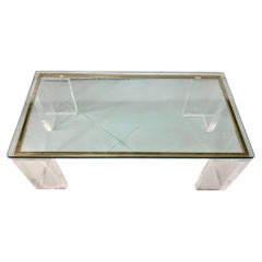 Vintage Charles Hollis Jones Style Lucite Coffee Table With Brass Details