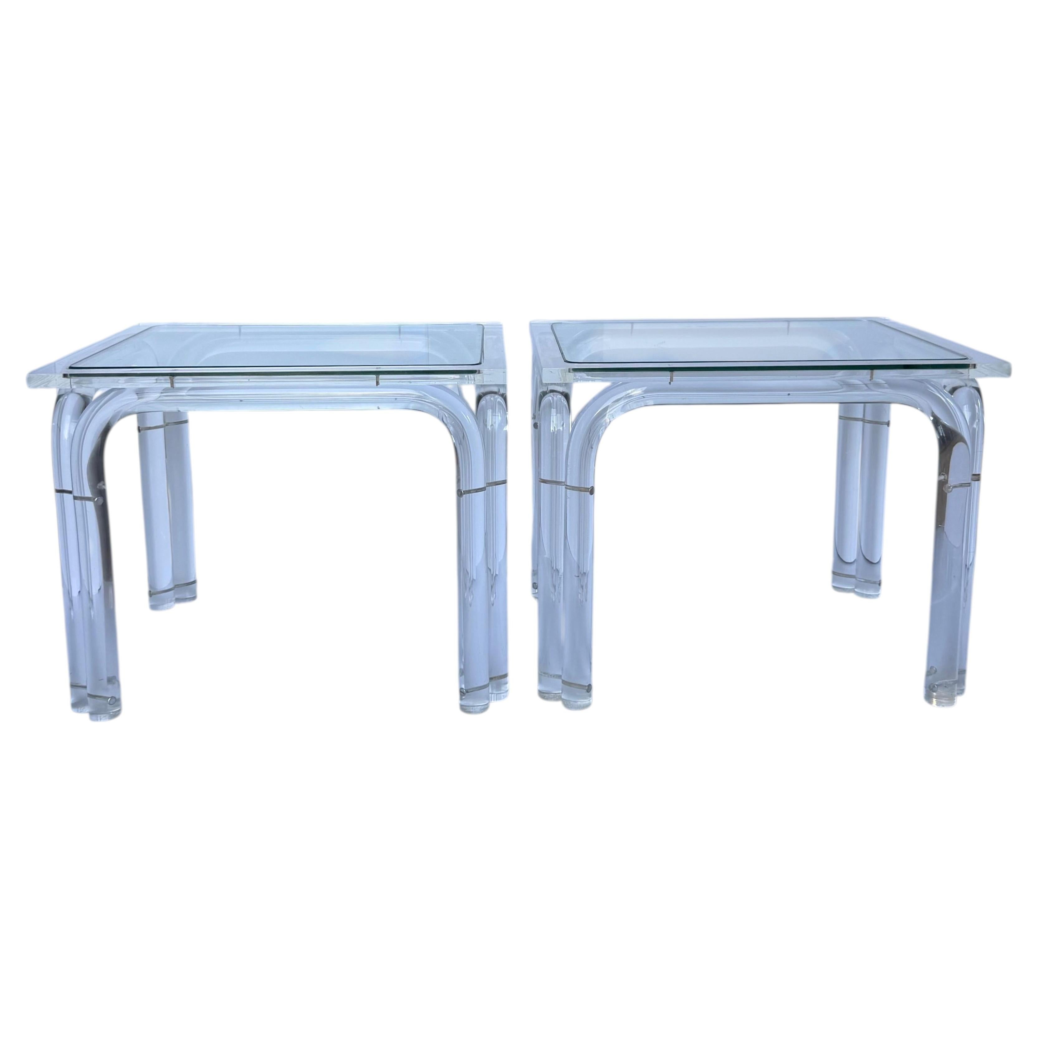 Charles Hollis Jones Style Lucite Coffee Cocktail Tables or End Tables, Pair