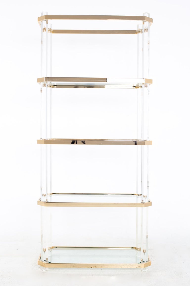 Charles Hollis Jones Style Mid Century Brass and Lucite Etagere at 1stDibs