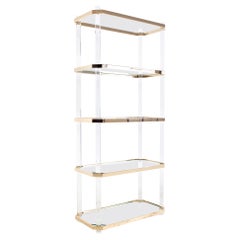 Charles Hollis Jones Style Mid Century Brass and Lucite Etagere