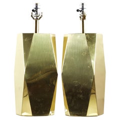 Charles Hollis Jones Style Midcentury Brass and Lucite Table Lamps, Pair