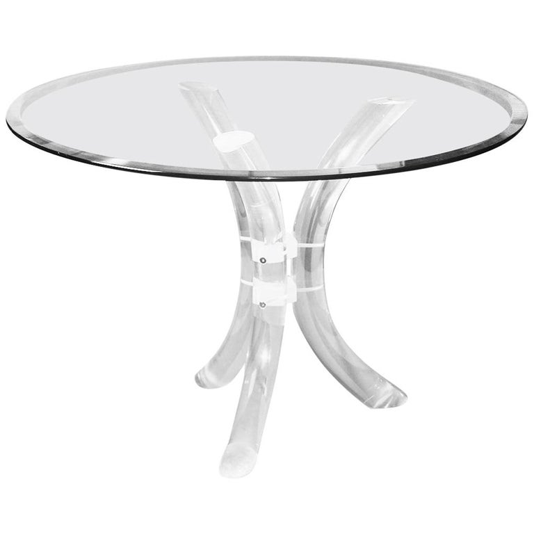 Charles Hollis Jones Style Midcentury Glass Lucite Dining Table by Hill