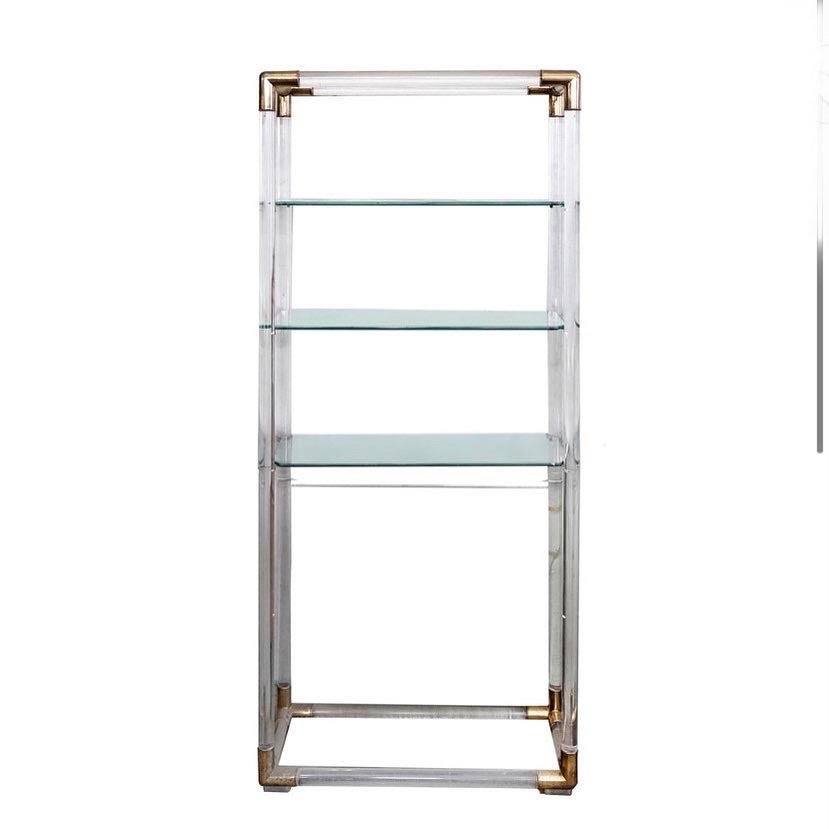 Charles Hollis Jones Style Mid Century Lucite and Brass Etagere, circa 1960s 6