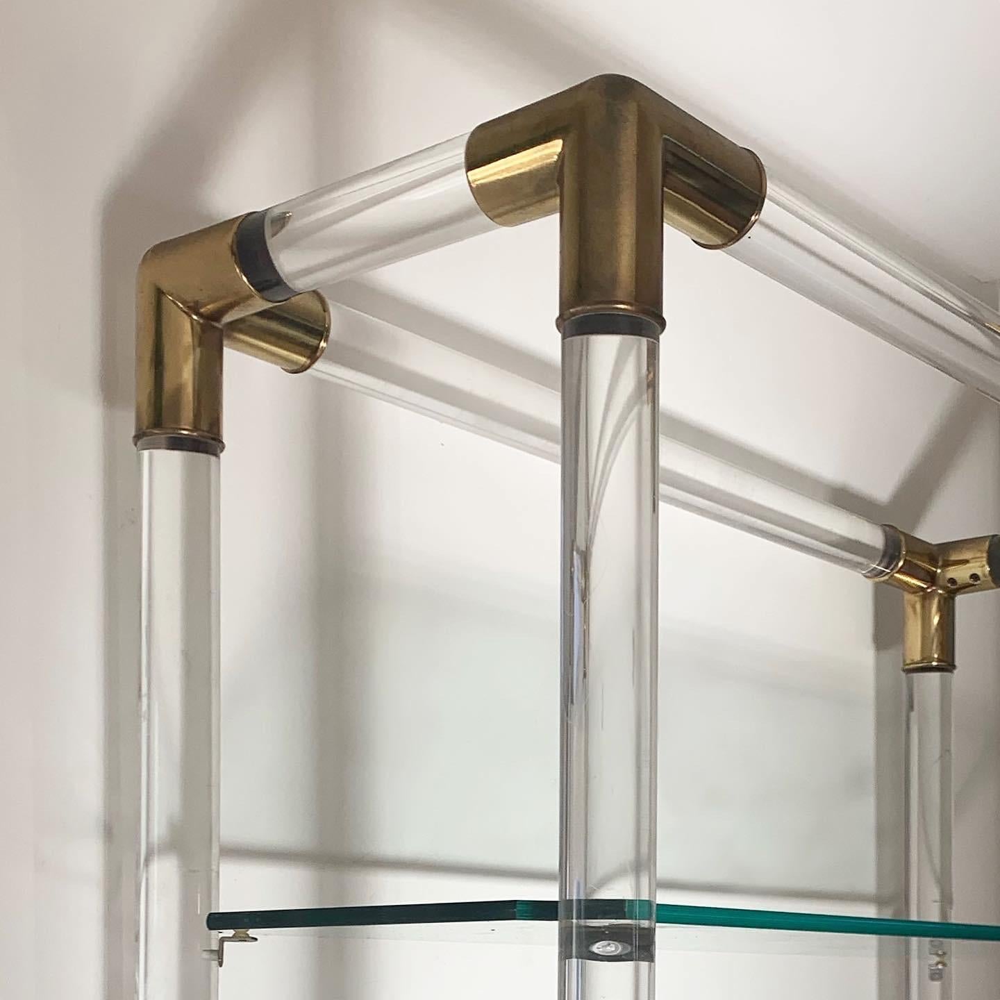 Mid-Century Modern Charles Hollis Jones Style Mid Century Lucite and Brass Etagere, circa 1960s