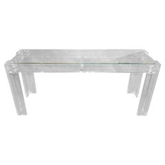 Charles Hollis Jones Style Mid-Century Modern Lucite & Glass Console Sofa Table