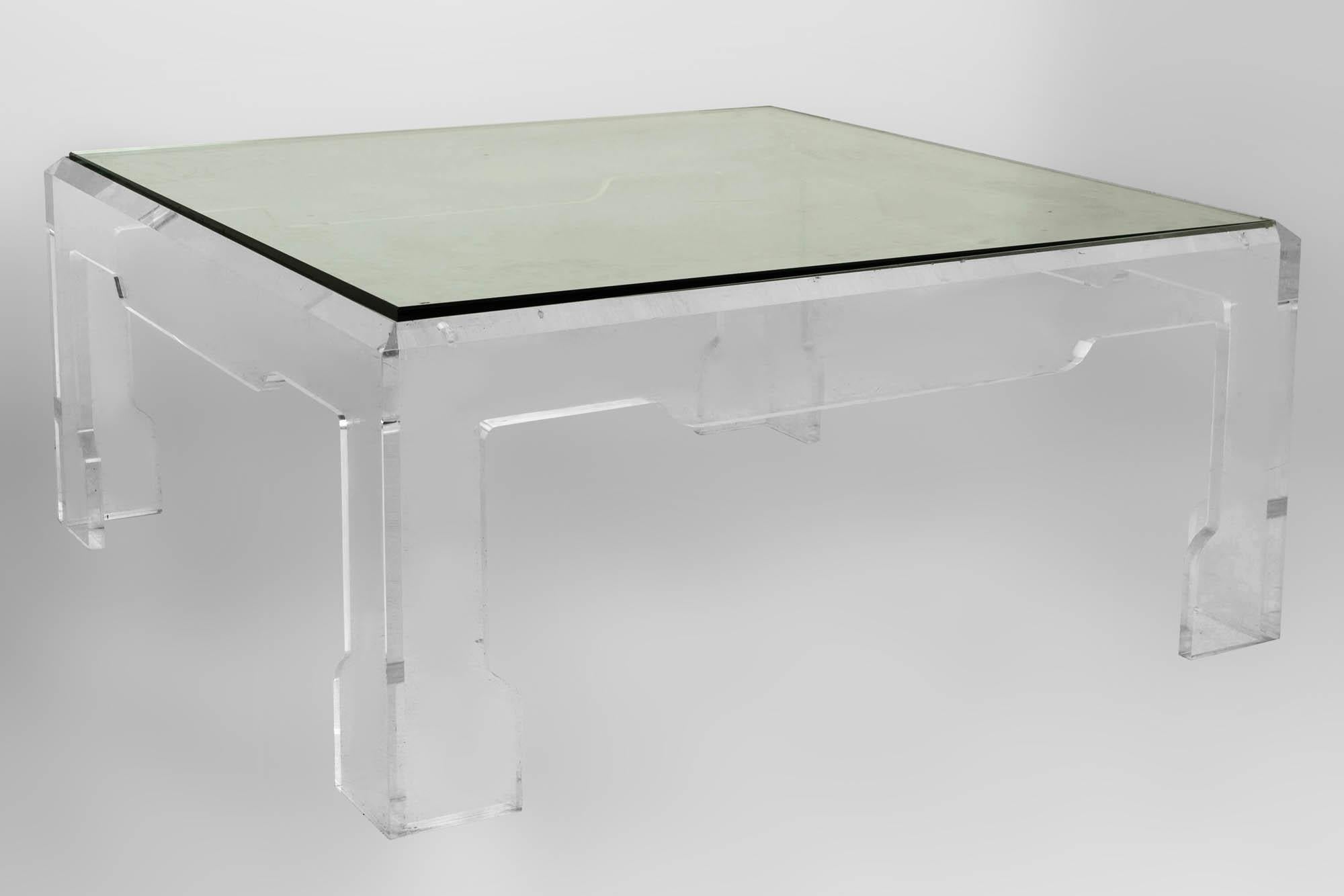 Mid-Century Modern Charles Hollis Jones Style Mid Century Square Lucite Coffee Table For Sale