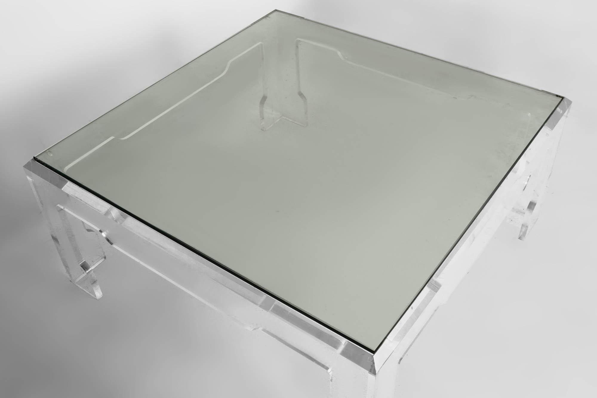 Late 20th Century Charles Hollis Jones Style Mid Century Square Lucite Coffee Table For Sale