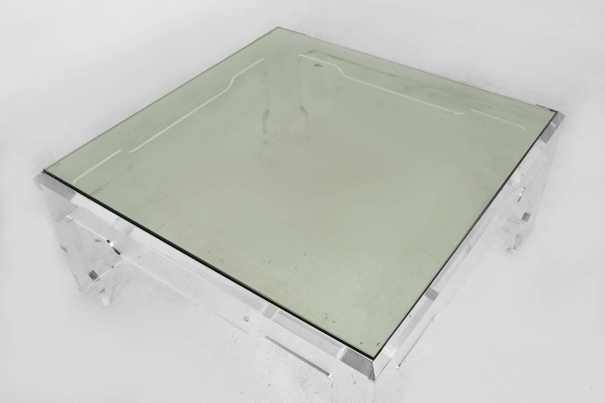 Charles Hollis Jones Style Mid Century Square Lucite Coffee Table For Sale 1