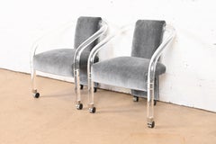 Charles Hollis Jones Style Modern Art Deco Lucite Armchairs, Pair