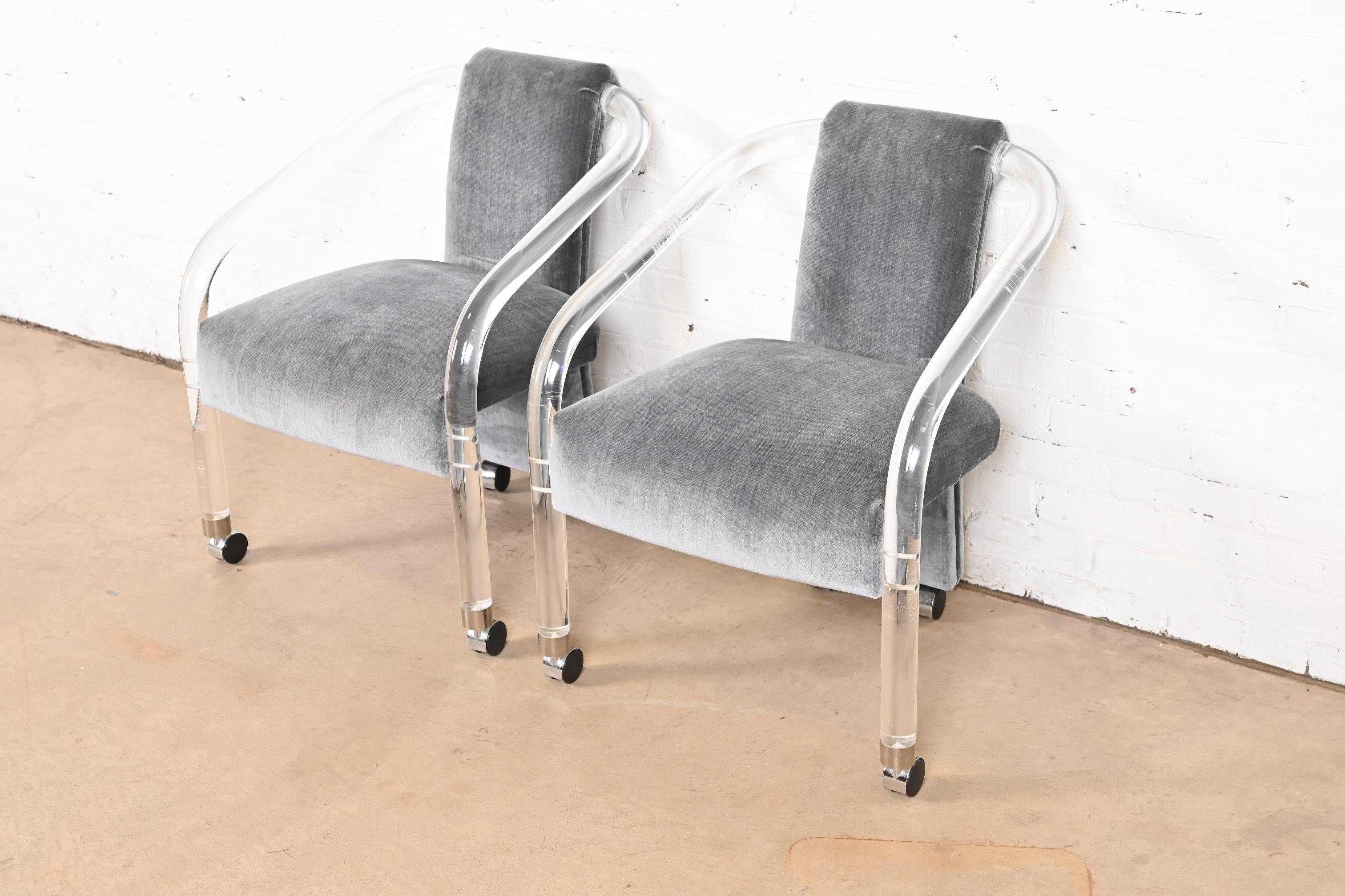 Mid-Century Modern Charles Hollis Jones Style Modern Art Deco Lucite Armchairs, Pair