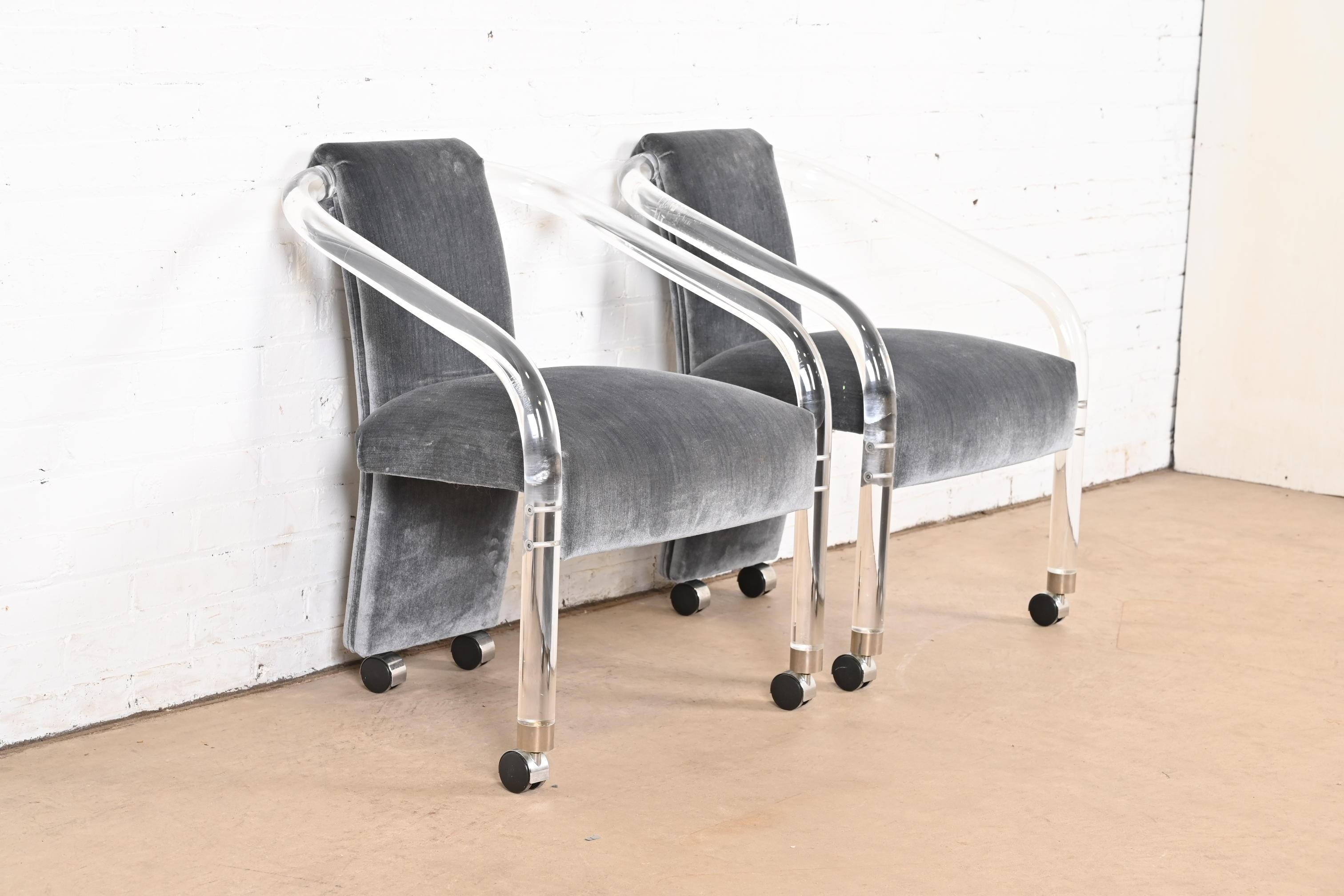 Charles Hollis Jones Style Modern Art Deco Lucite Armchairs, Pair In Good Condition In South Bend, IN