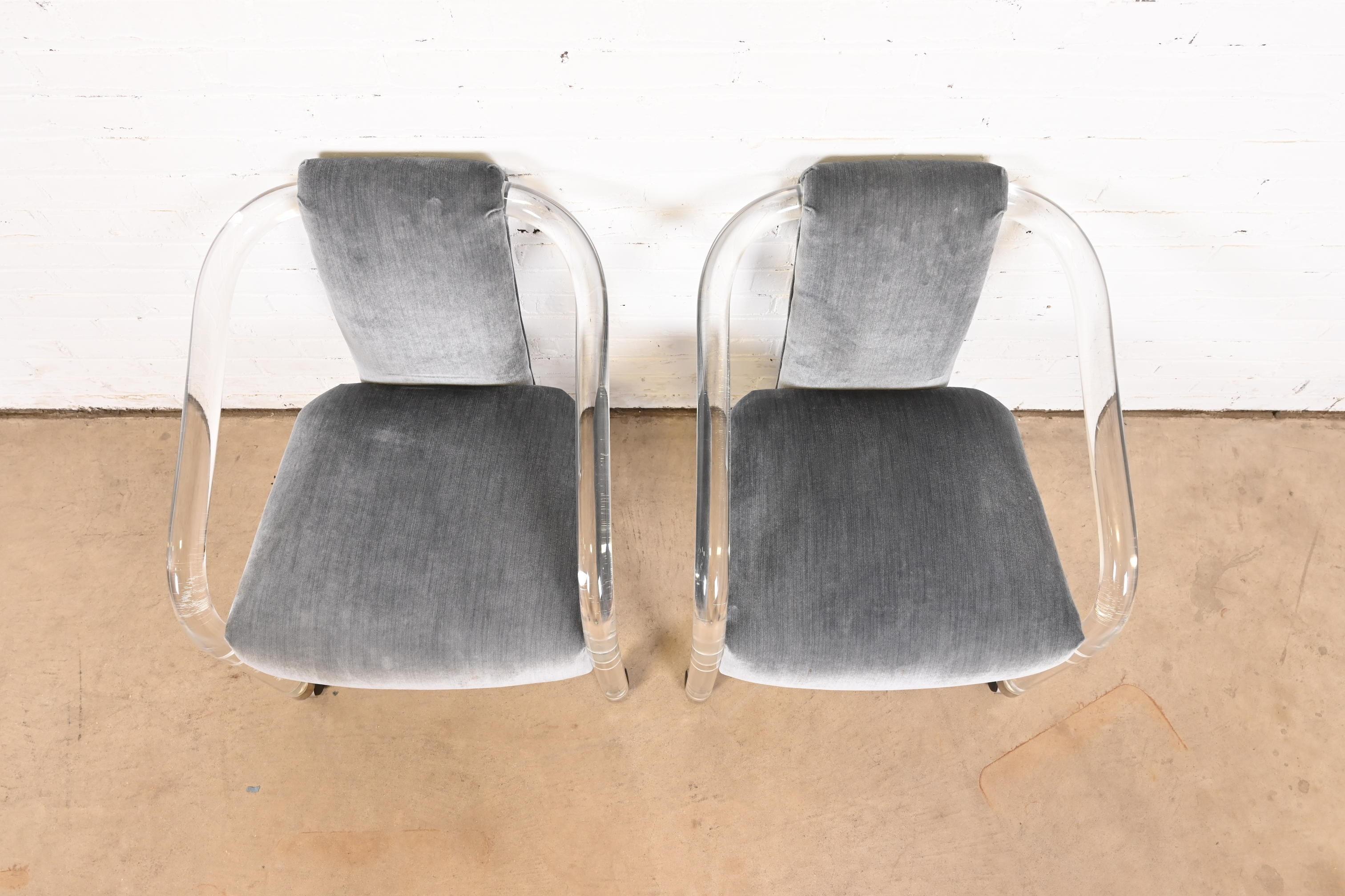 Late 20th Century Charles Hollis Jones Style Modern Art Deco Lucite Armchairs, Pair