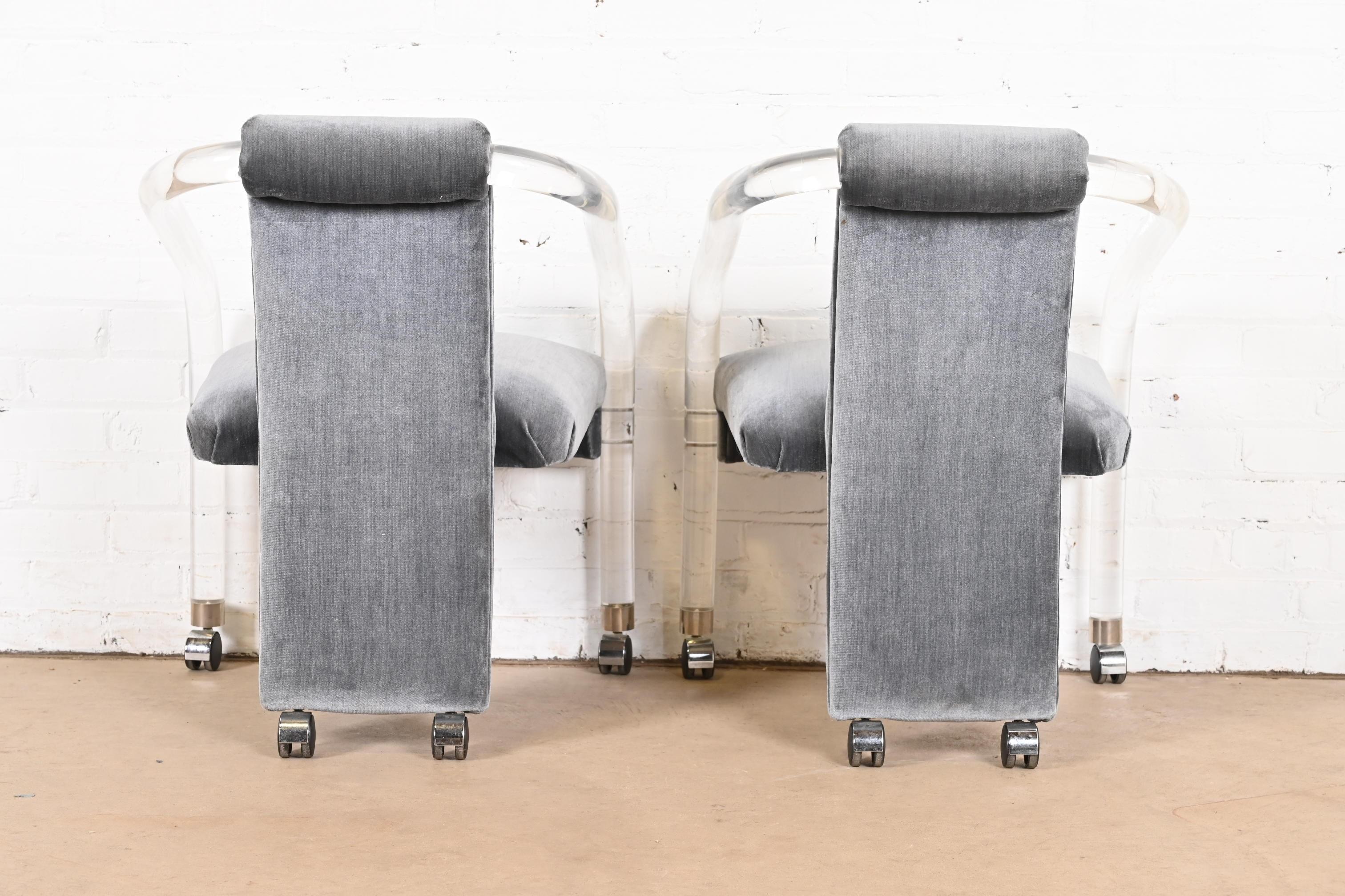 Upholstery Charles Hollis Jones Style Modern Art Deco Lucite Armchairs, Pair